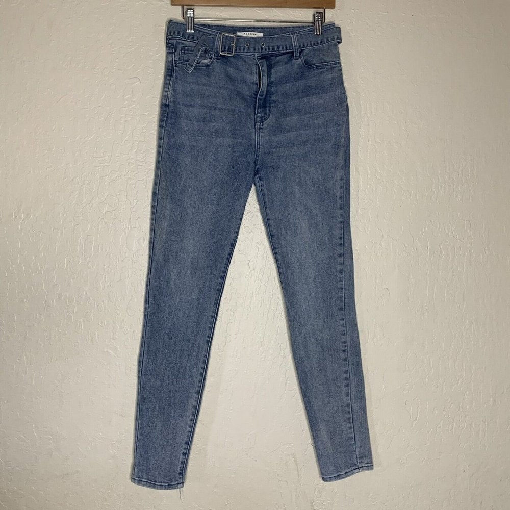 PacSun Light Wash Blue Super High Rise Belted Jeggings